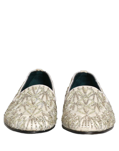 White Velvet Embroidered Dress Loafers Shoes