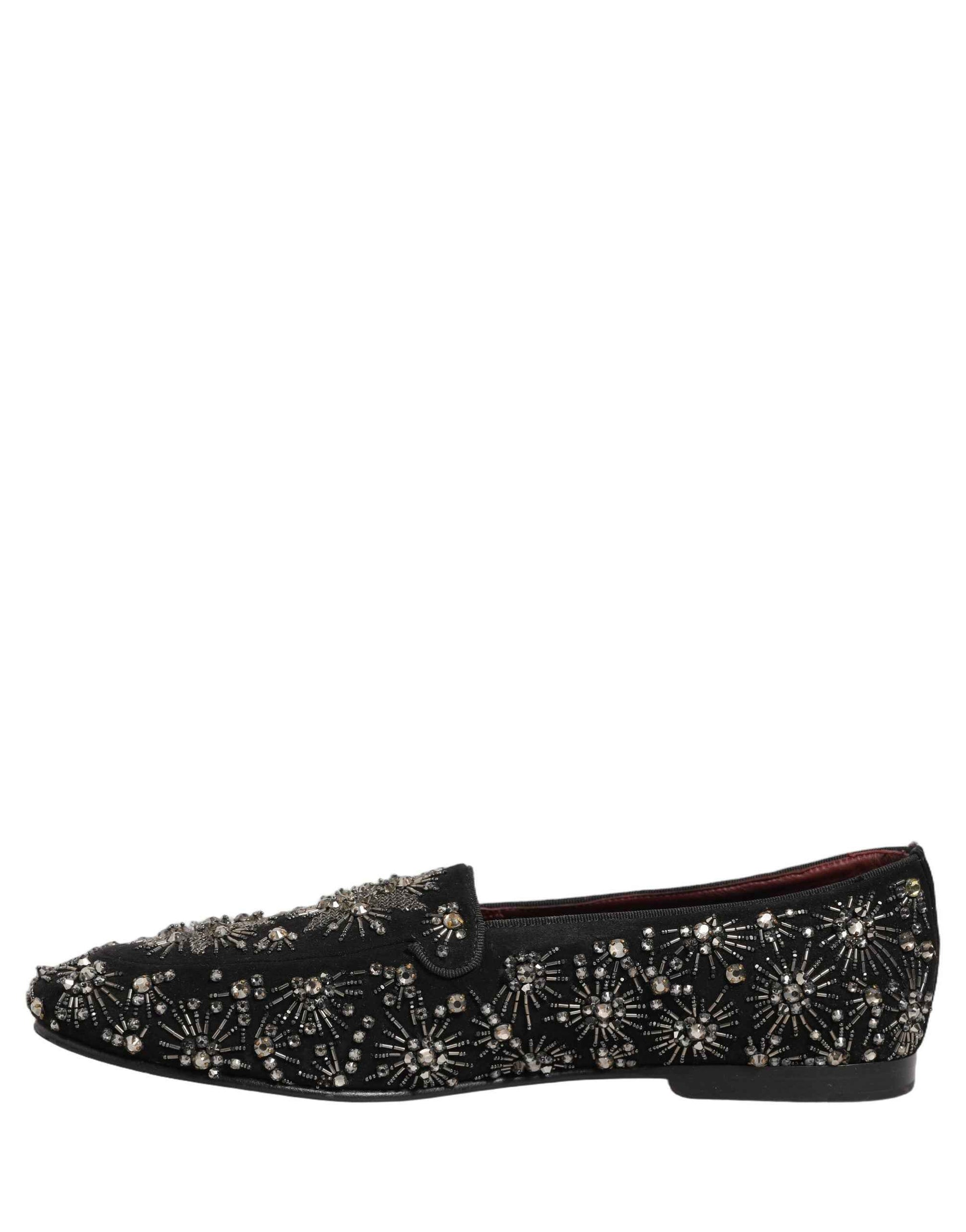 Black Crystal Embellished Dress Loafers Shoes