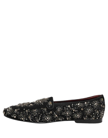 Black Crystal Embellished Dress Loafers Shoes