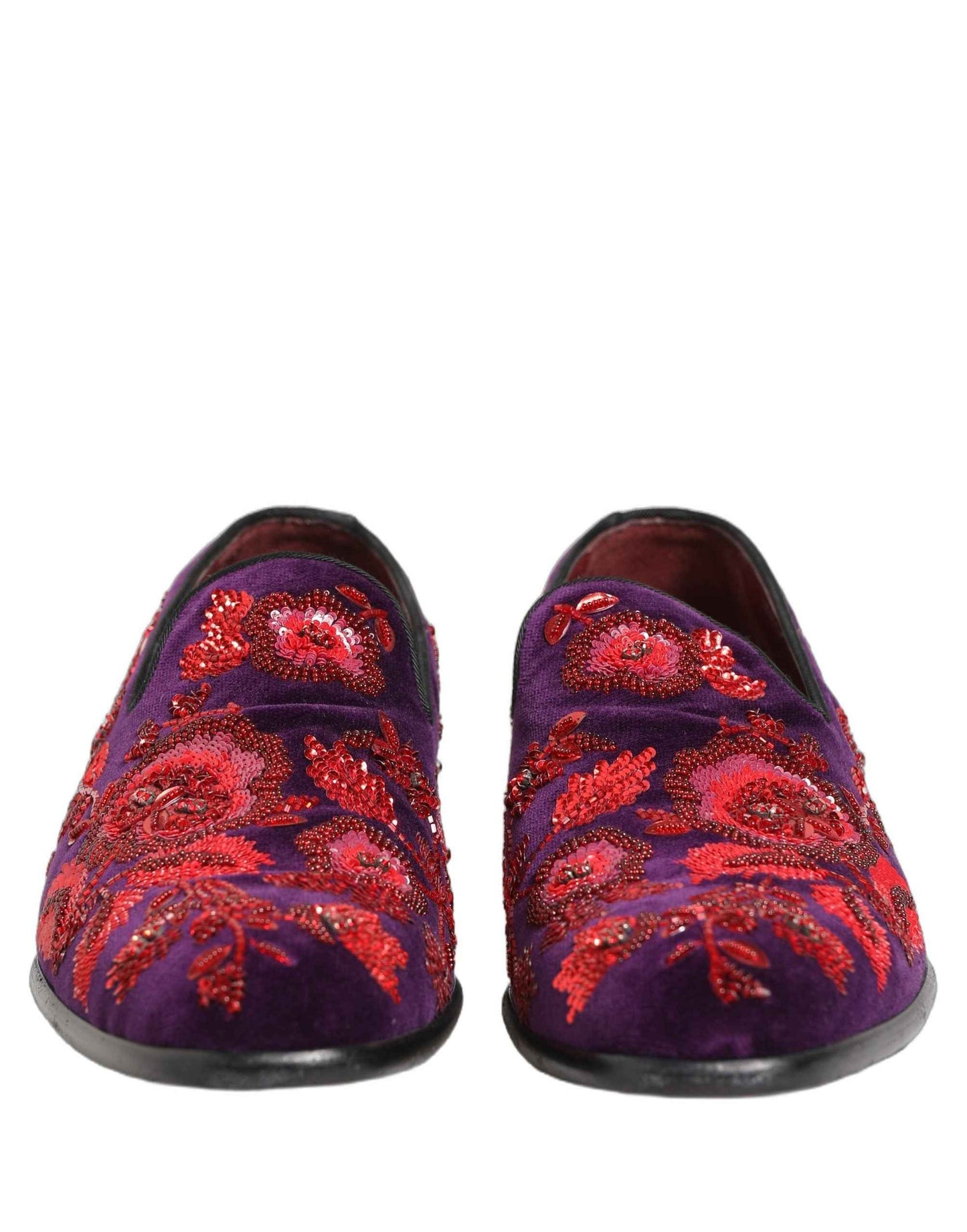Violet Red Bead Embellished Loafers Shoes