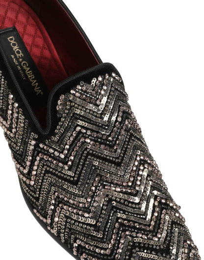 Black Velvet Floral Embellished Loafers Shoes