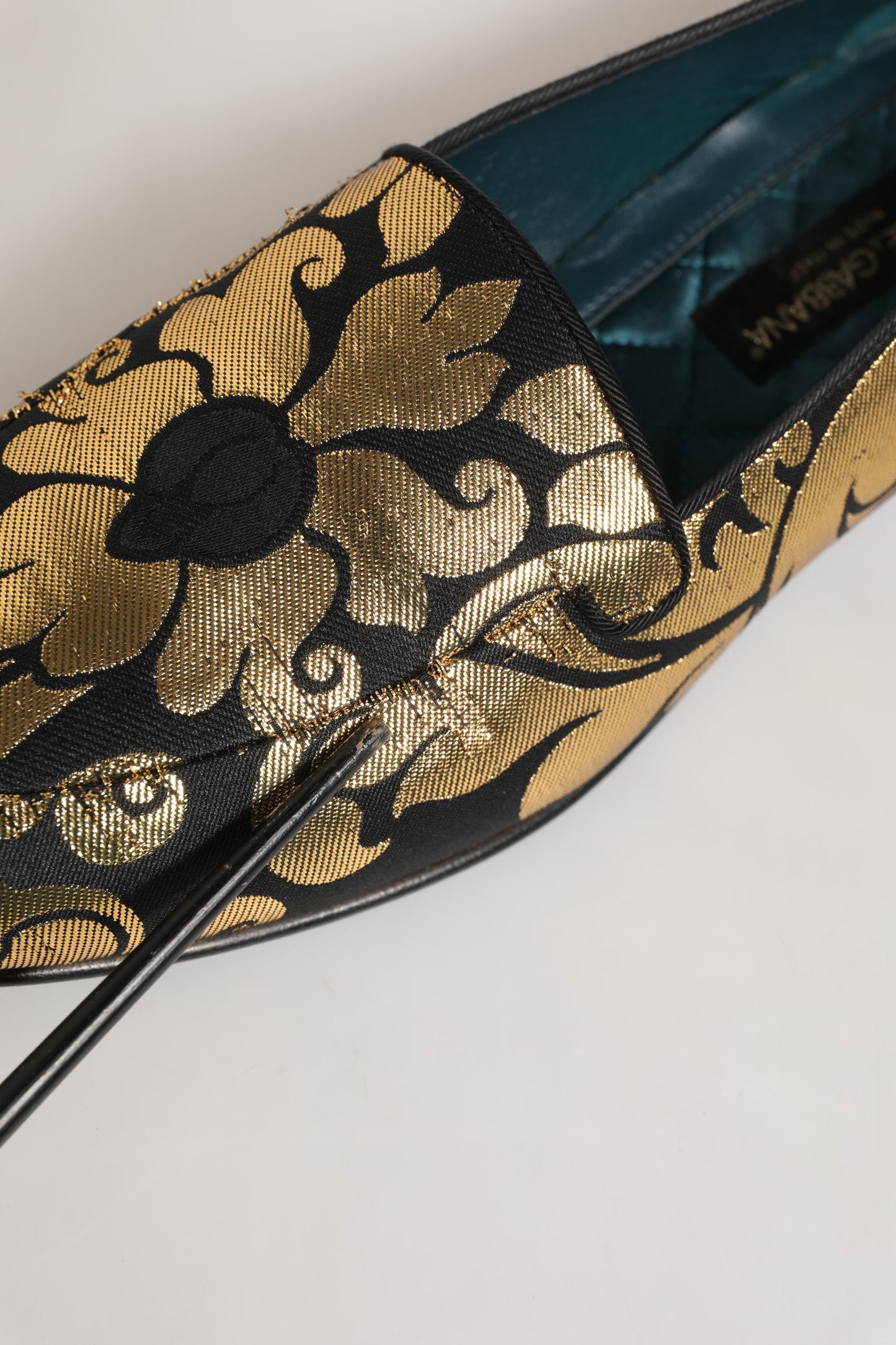 Black Gold Floral Jacquard Dress Loafers Shoes