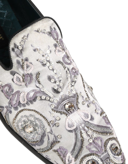 White Sequined Formal Slip On Loafers Shoes