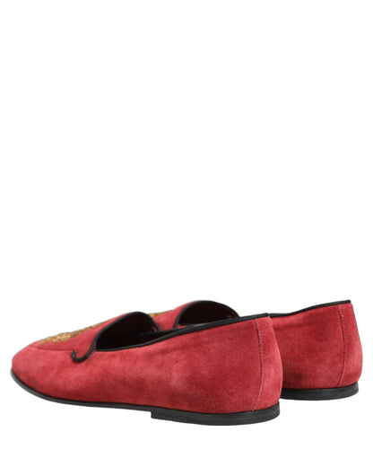 Red Velvet Logo Embroidery Men Loafers Shoes