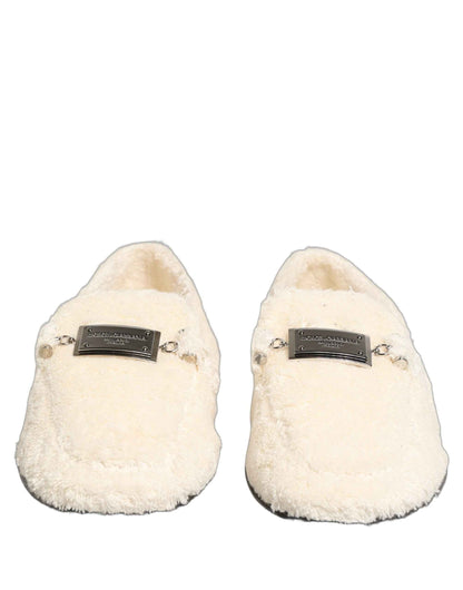 White Fur Shearling Men Dress Loafers Shoes