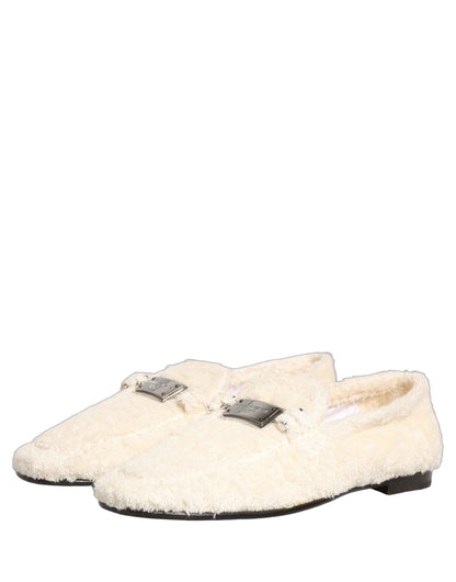 White Fur Shearling Men Dress Loafers Shoes