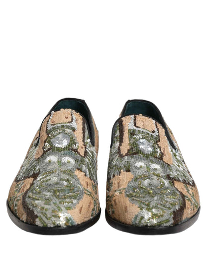 Beige Sequin Embroidery Dress Loafers Shoes