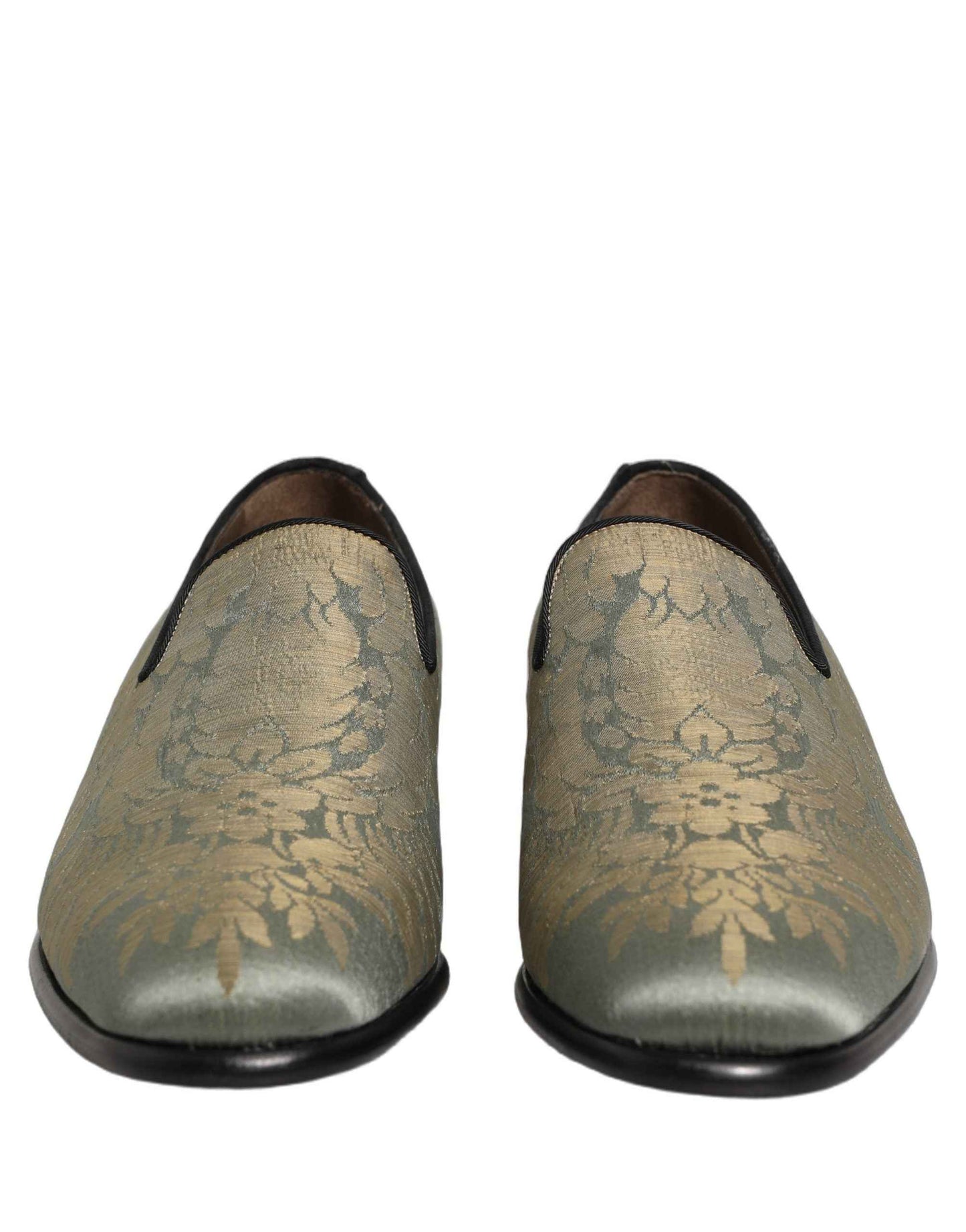 Gold Floral Jacquard Slip On Loafers Shoes