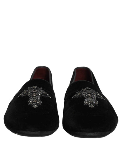 Black Suede Embellished Dress Loafers Shoes