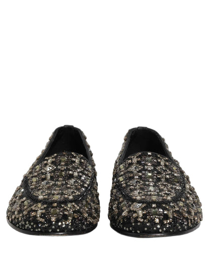 Silver Leather Logo Slip On Loafers Shoes