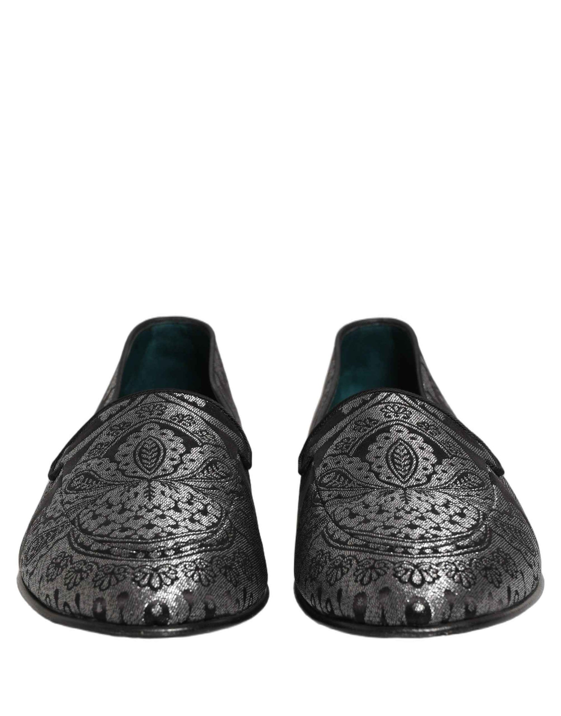 Silver Jacquard Leather Slip On Loafers Shoes