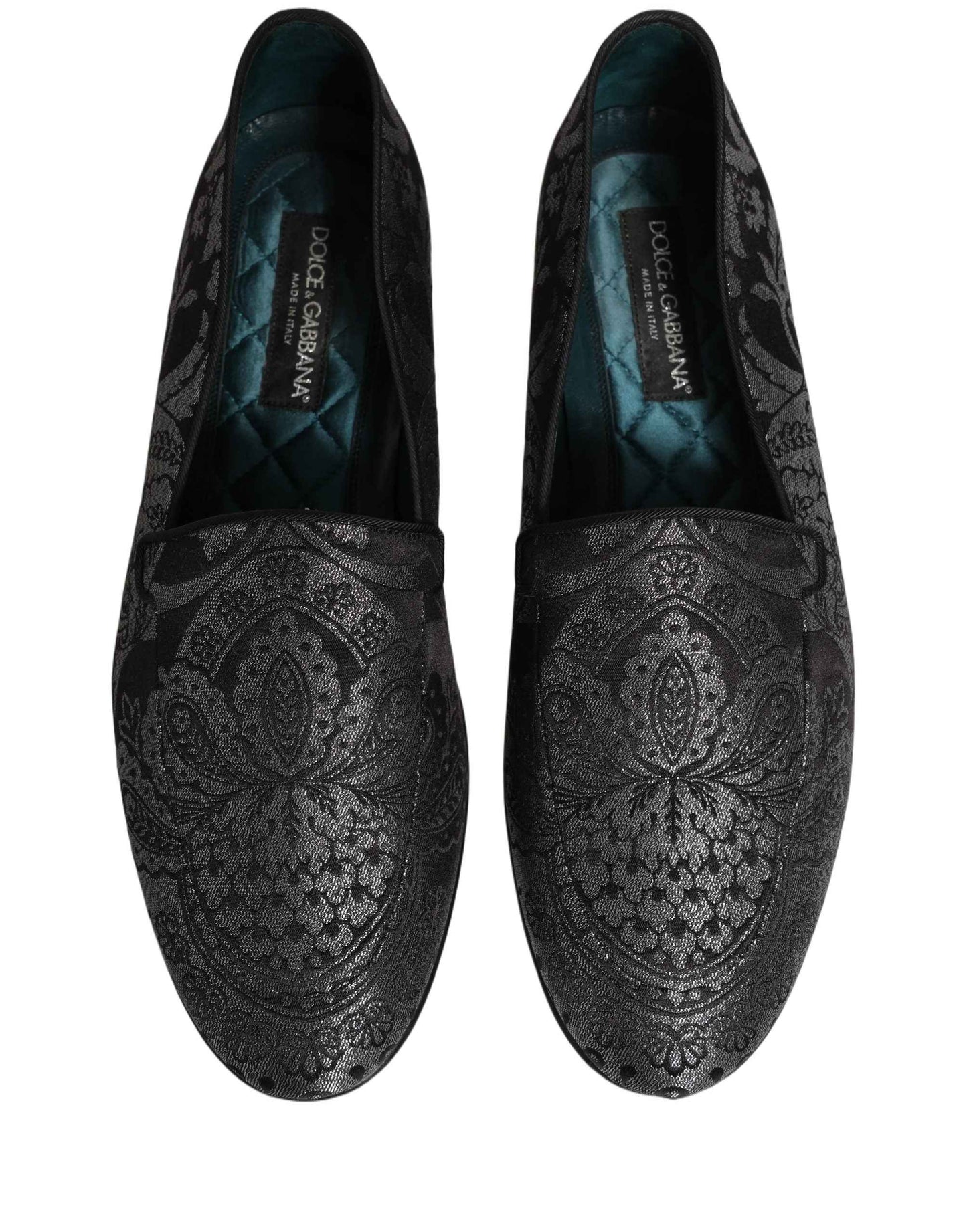 Silver Jacquard Leather Slip On Loafers Shoes