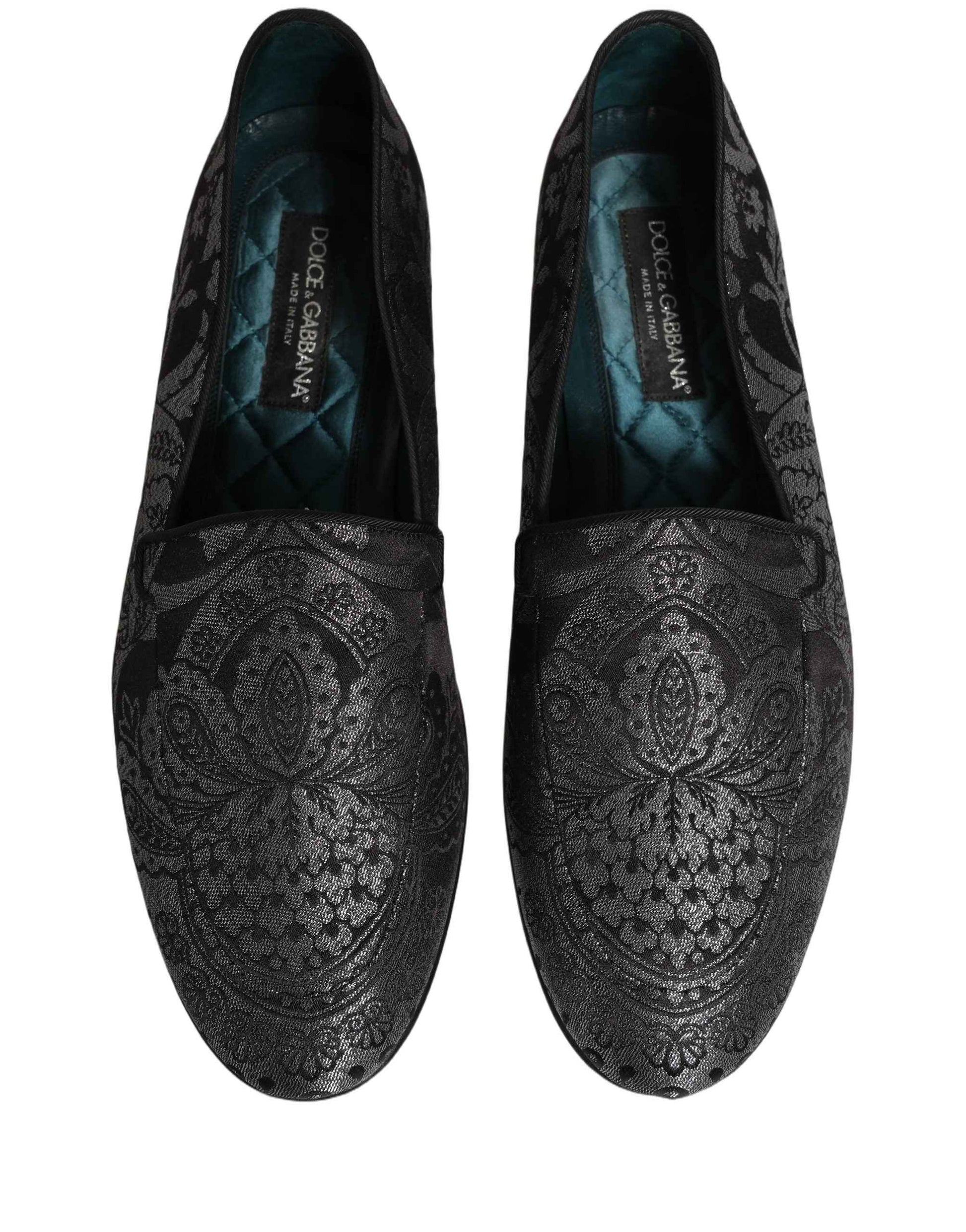 Silver Jacquard Leather Slip On Loafers Shoes
