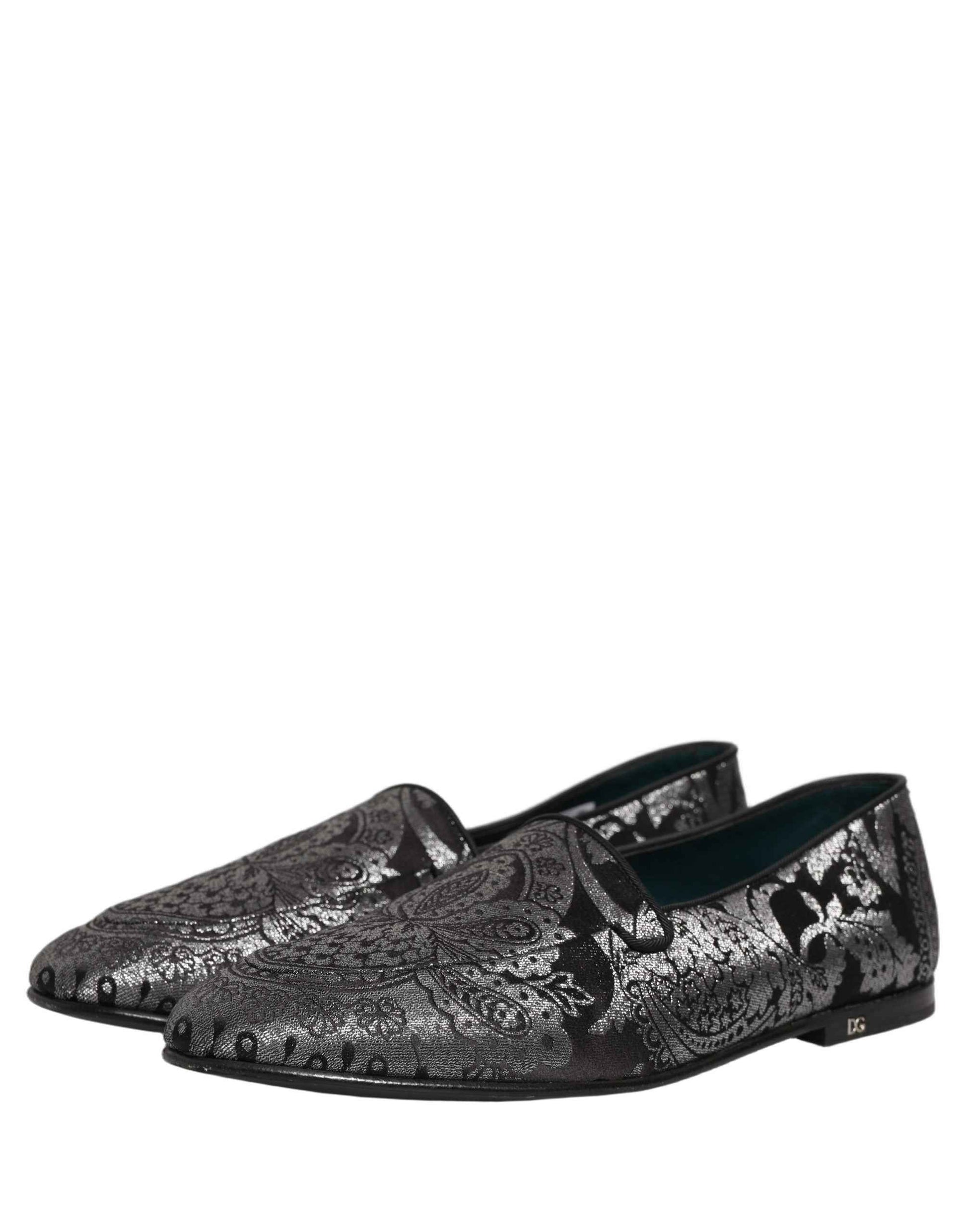 Silver Jacquard Leather Slip On Loafers Shoes