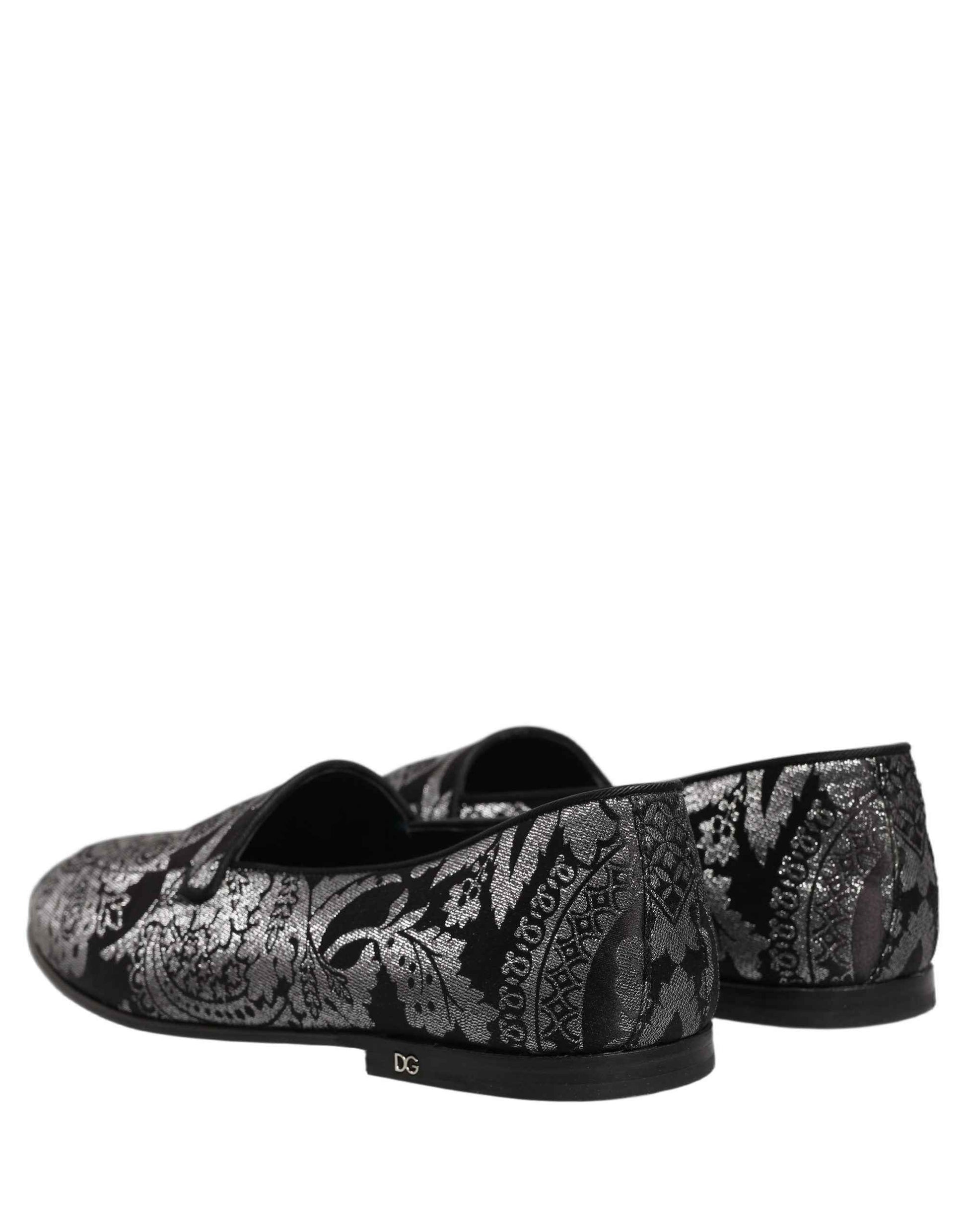 Silver Jacquard Leather Slip On Loafers Shoes