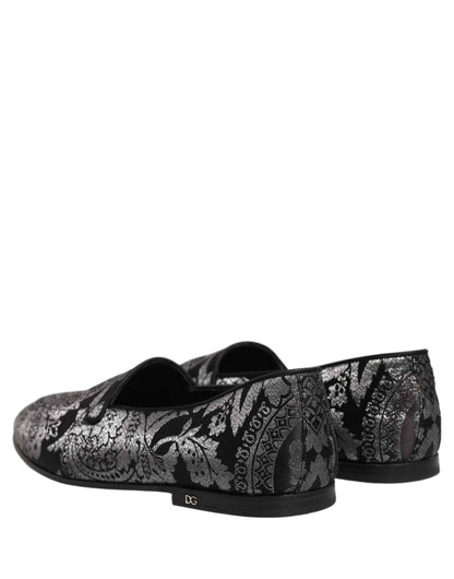 Silver Jacquard Leather Slip On Loafers Shoes