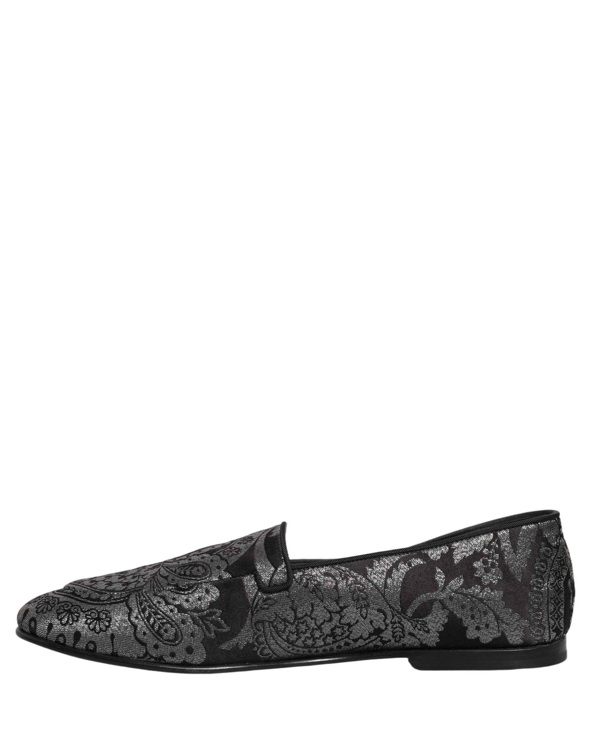 Silver Jacquard Leather Slip On Loafers Shoes