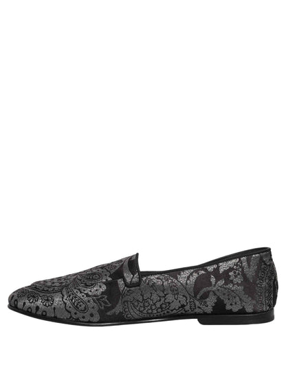 Silver Jacquard Leather Slip On Loafers Shoes