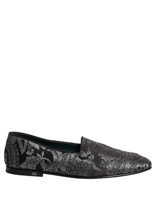 Silver Jacquard Leather Slip On Loafers Shoes