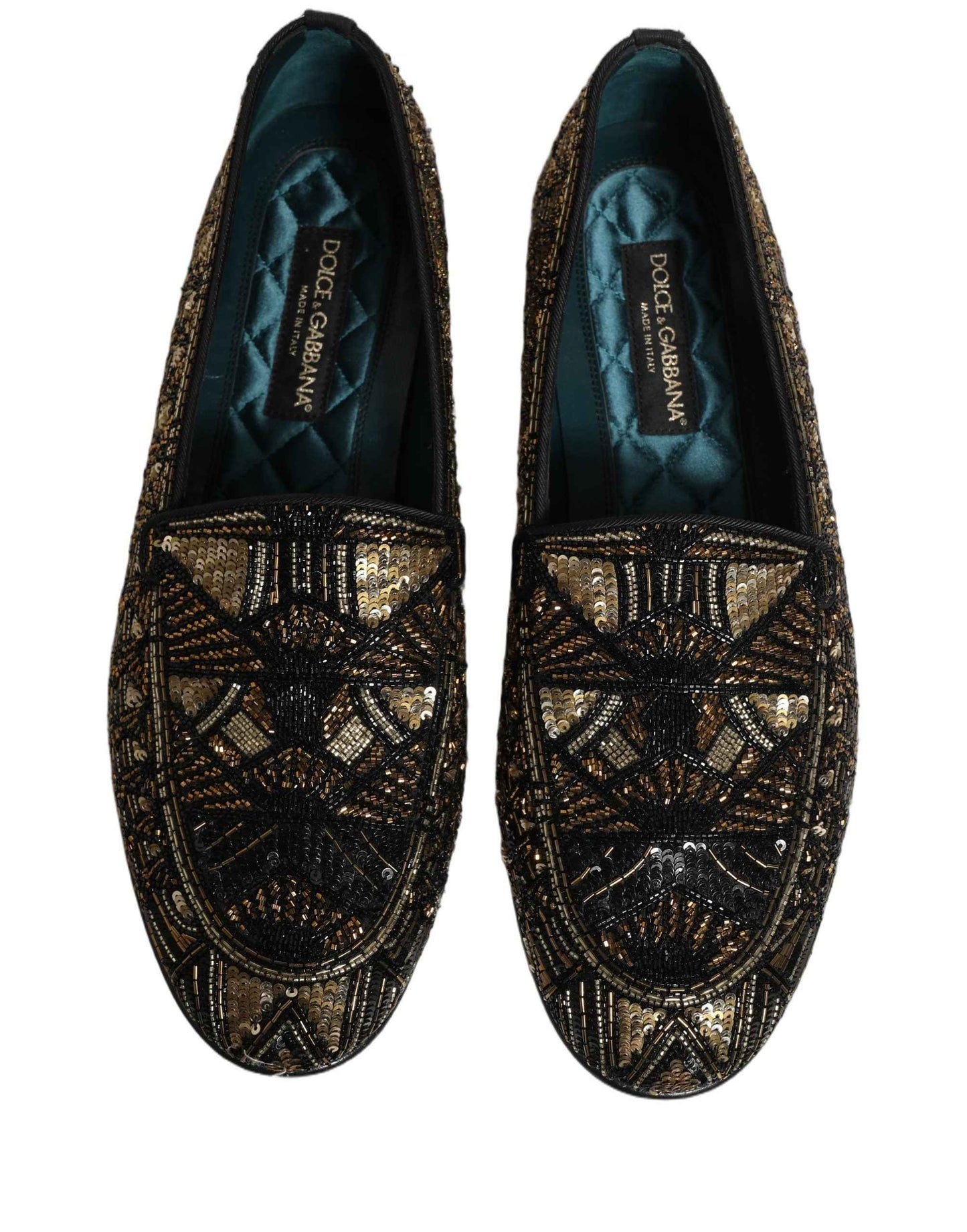Black Gold Embellished Slip On Loafers Shoes