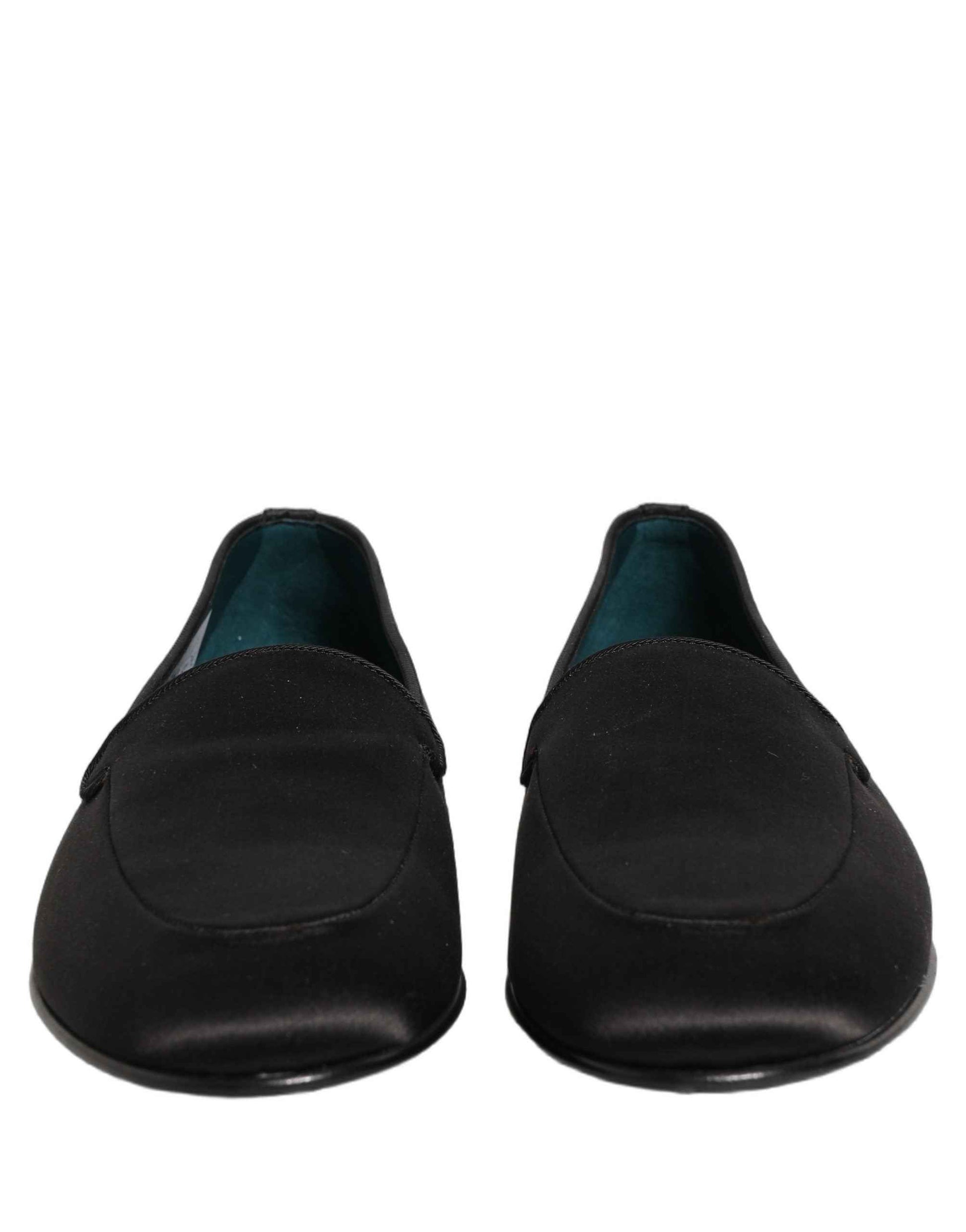 Black Satin Logo Slip On Flats Loafers Shoes