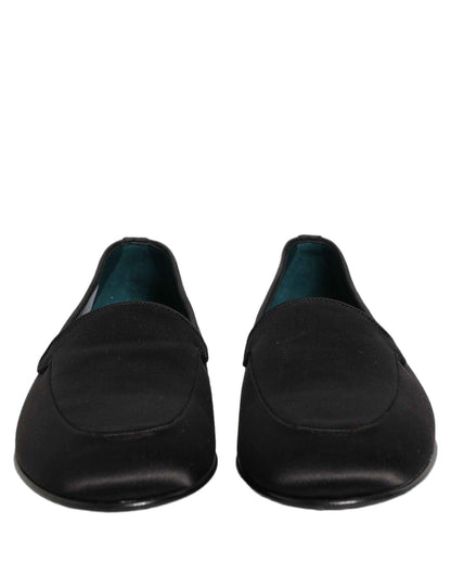 Black Satin Logo Slip On Flats Loafers Shoes