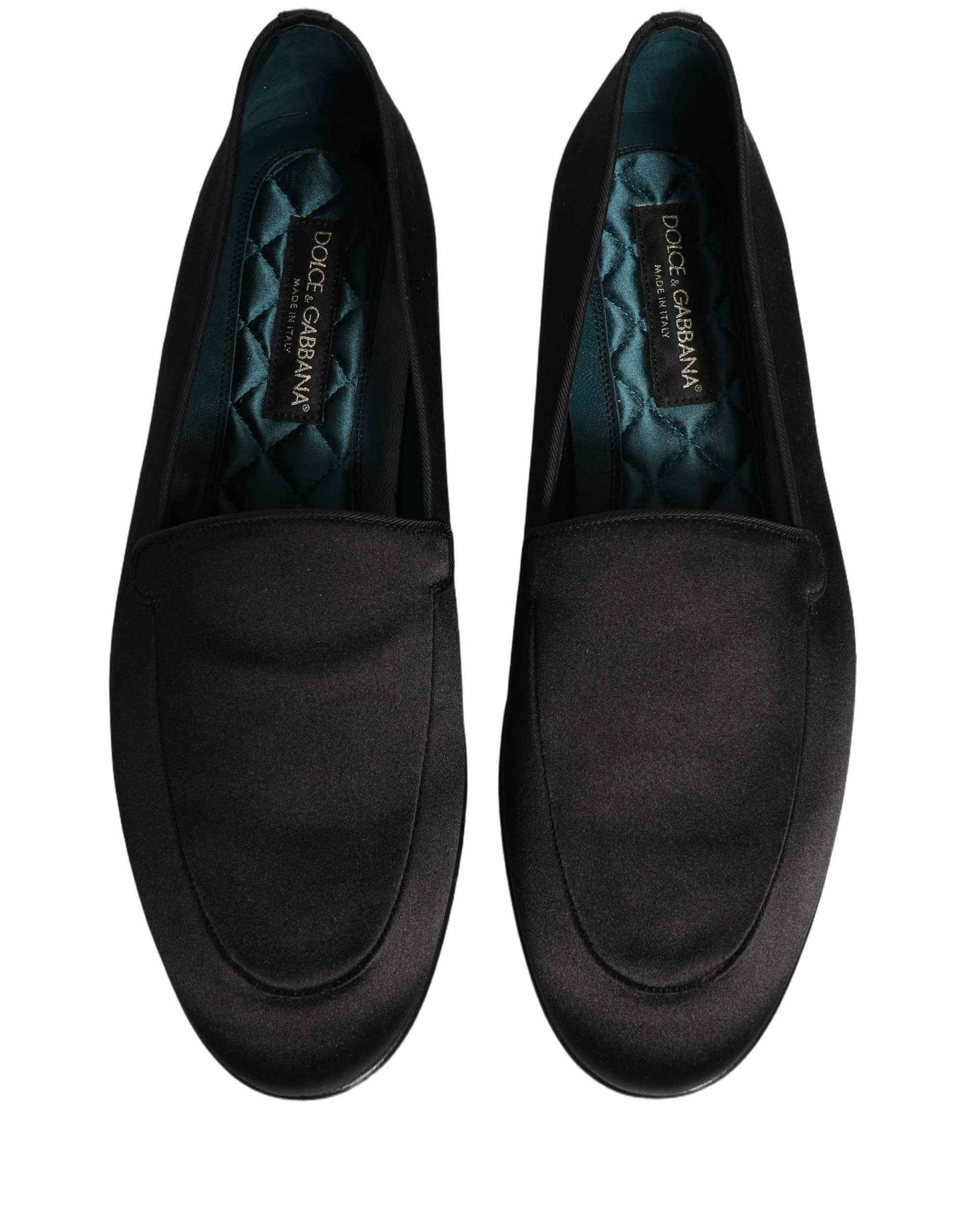 Black Satin Logo Slip On Flats Loafers Shoes