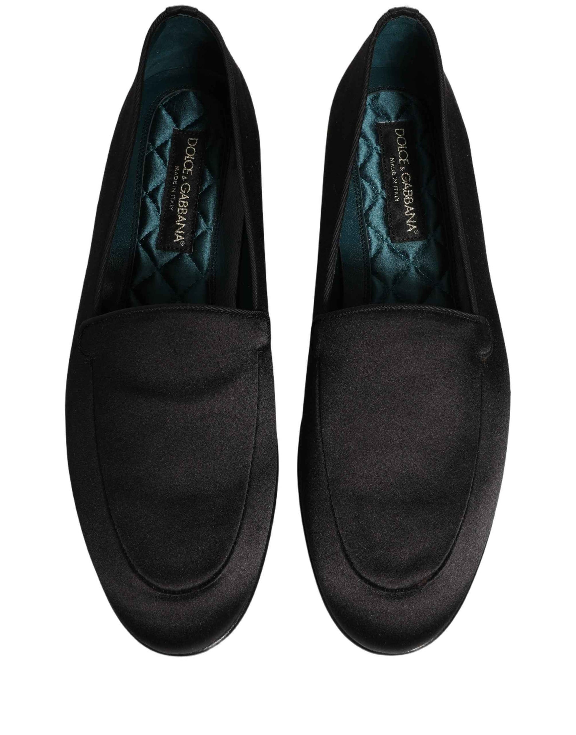 Black Satin Logo Slip On Flats Loafers Shoes