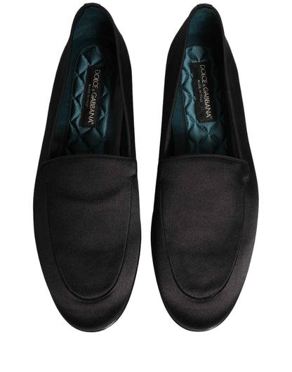 Black Satin Logo Slip On Flats Loafers Shoes