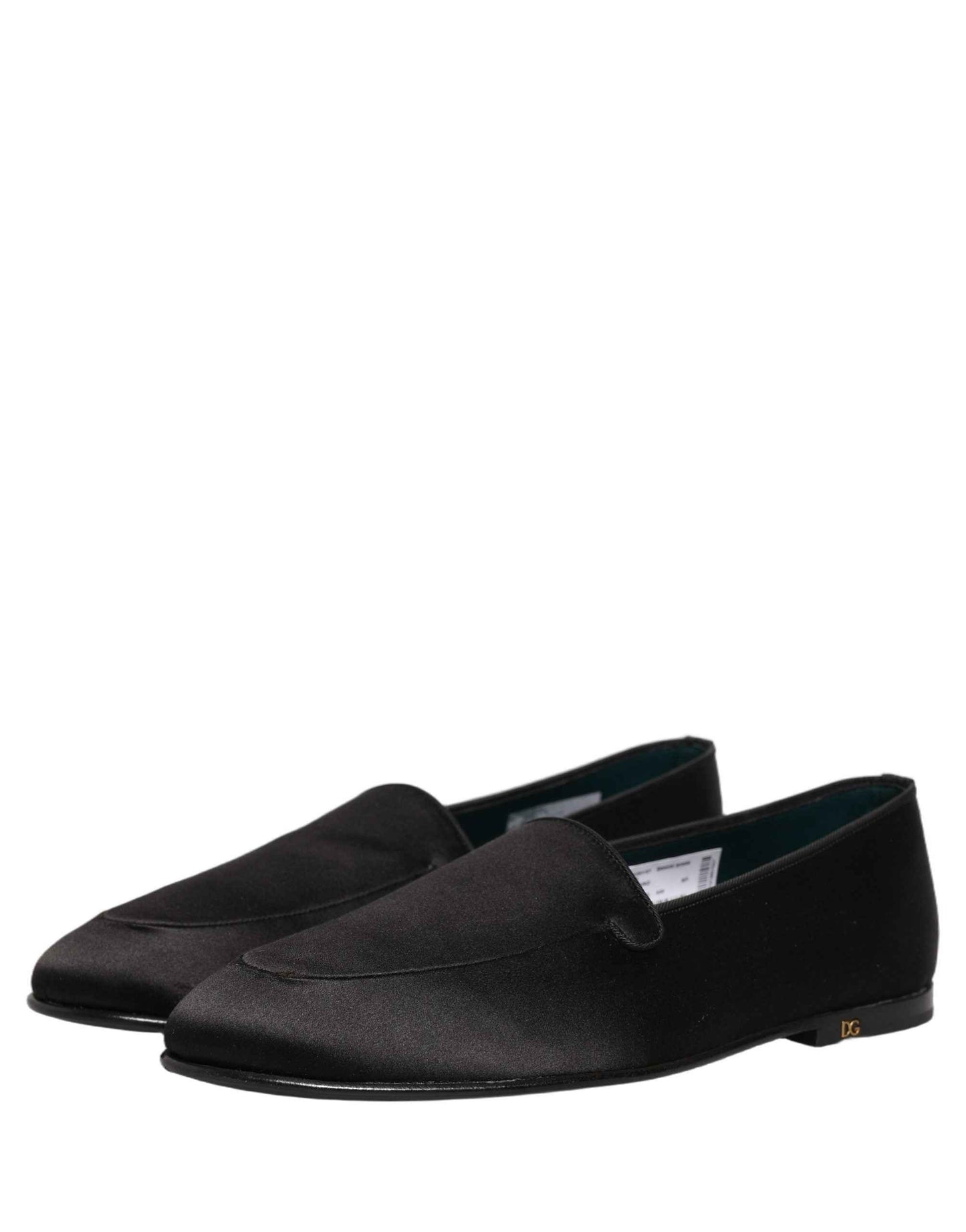 Black Satin Logo Slip On Flats Loafers Shoes