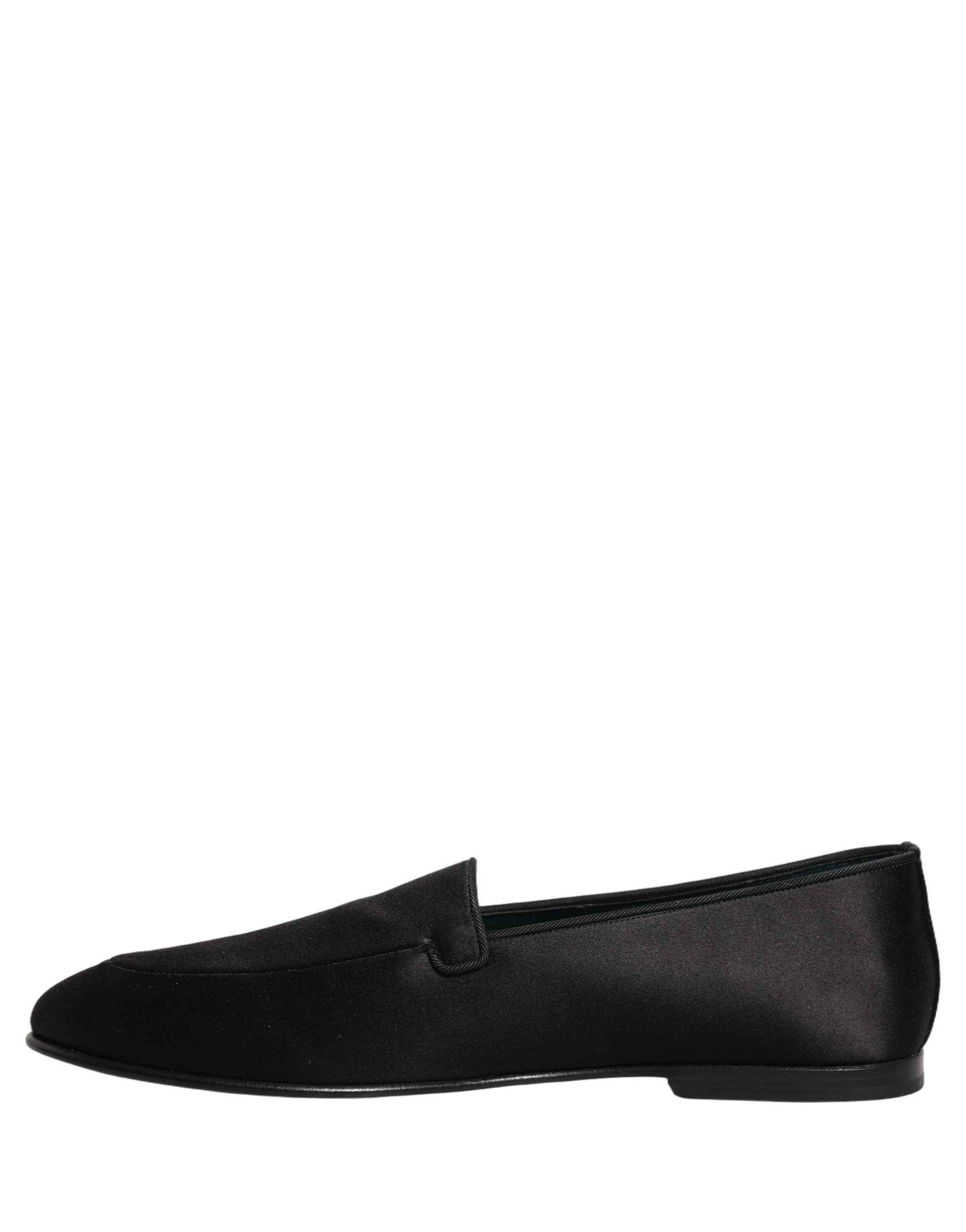 Black Satin Logo Slip On Flats Loafers Shoes