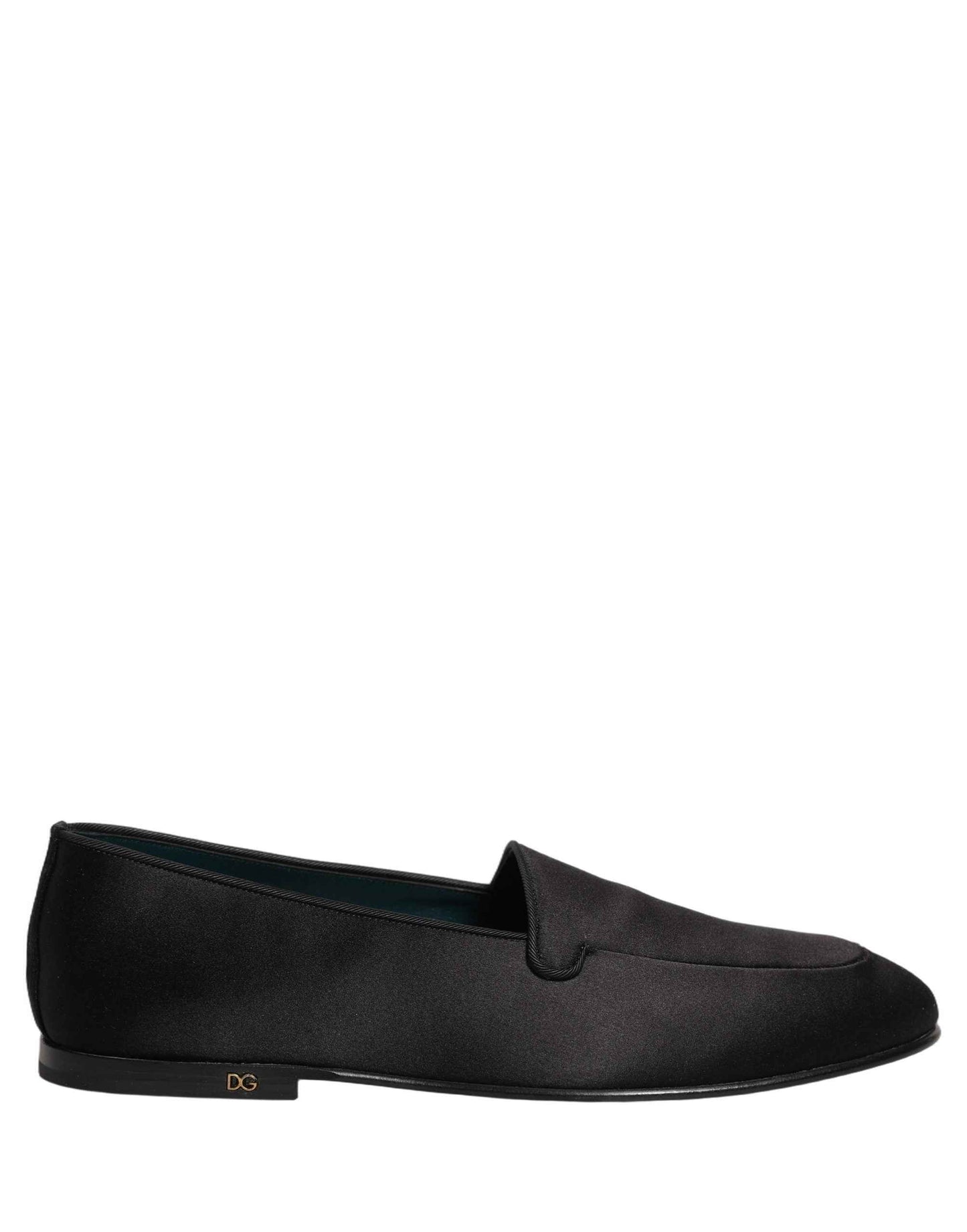 Black Satin Logo Slip On Flats Loafers Shoes
