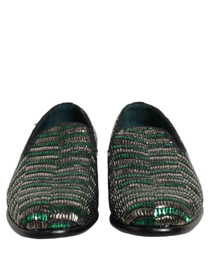 Silver Green Embellished Dress Loafers Shoes