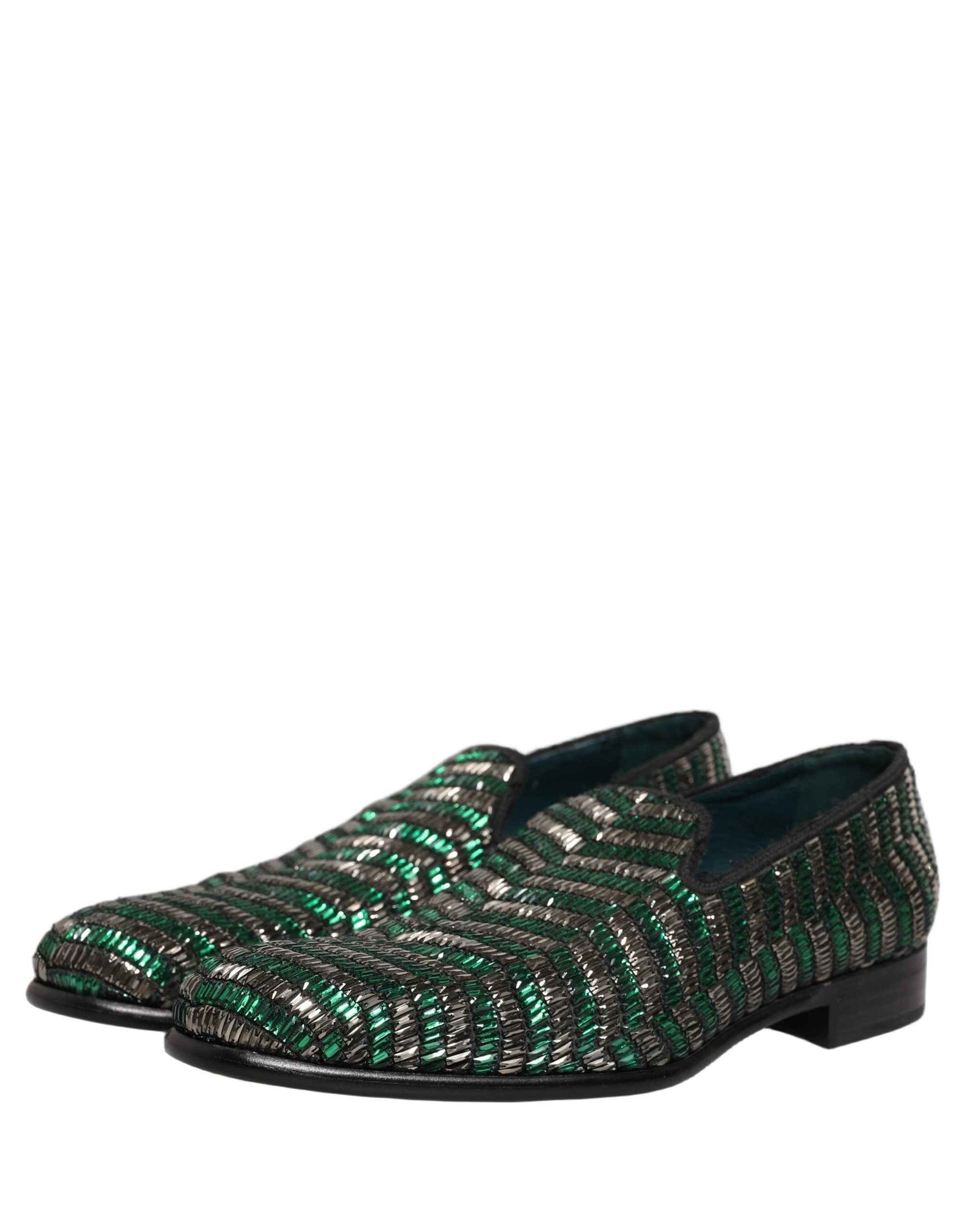 Silver Green Embellished Dress Loafers Shoes