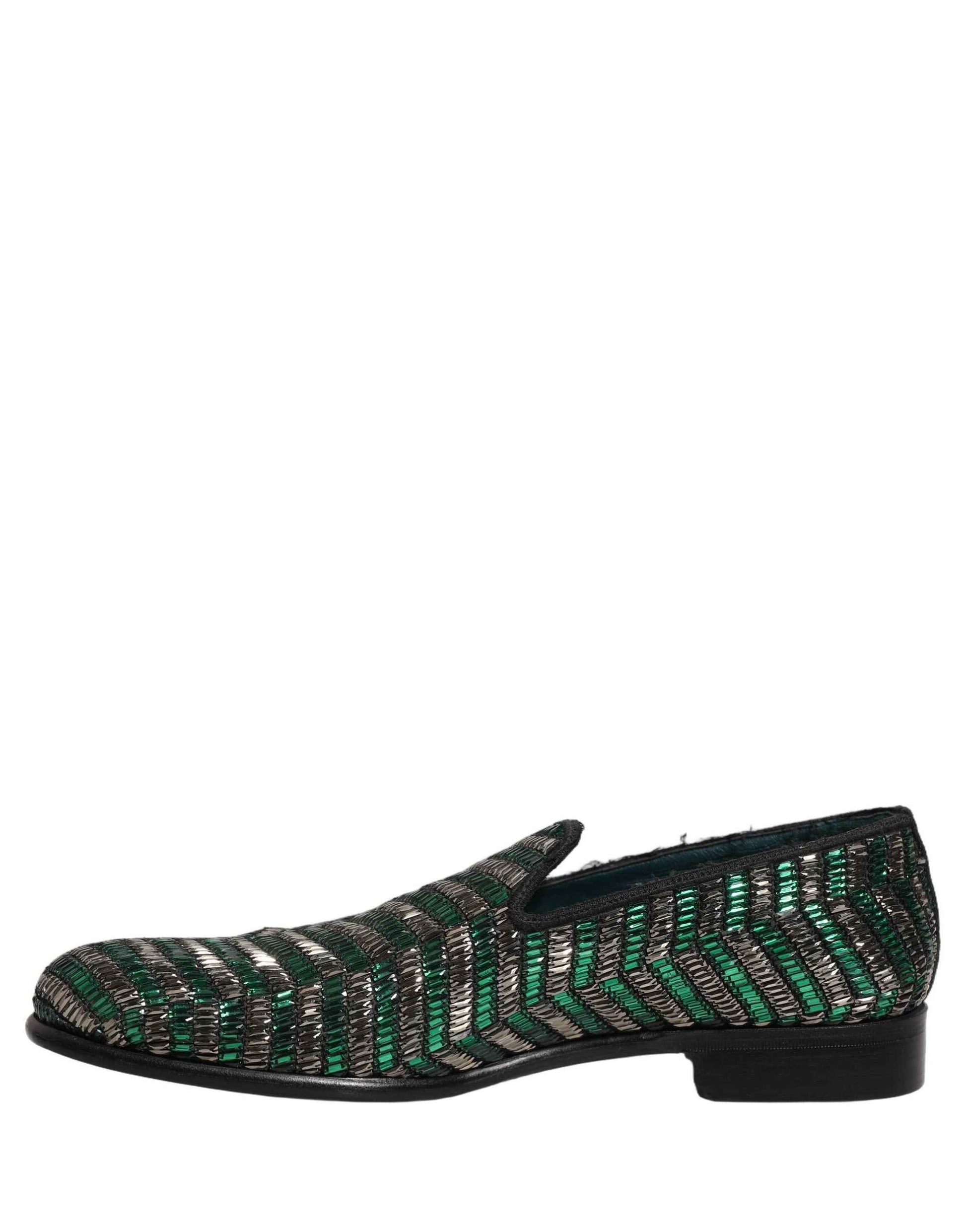 Silver Green Embellished Dress Loafers Shoes