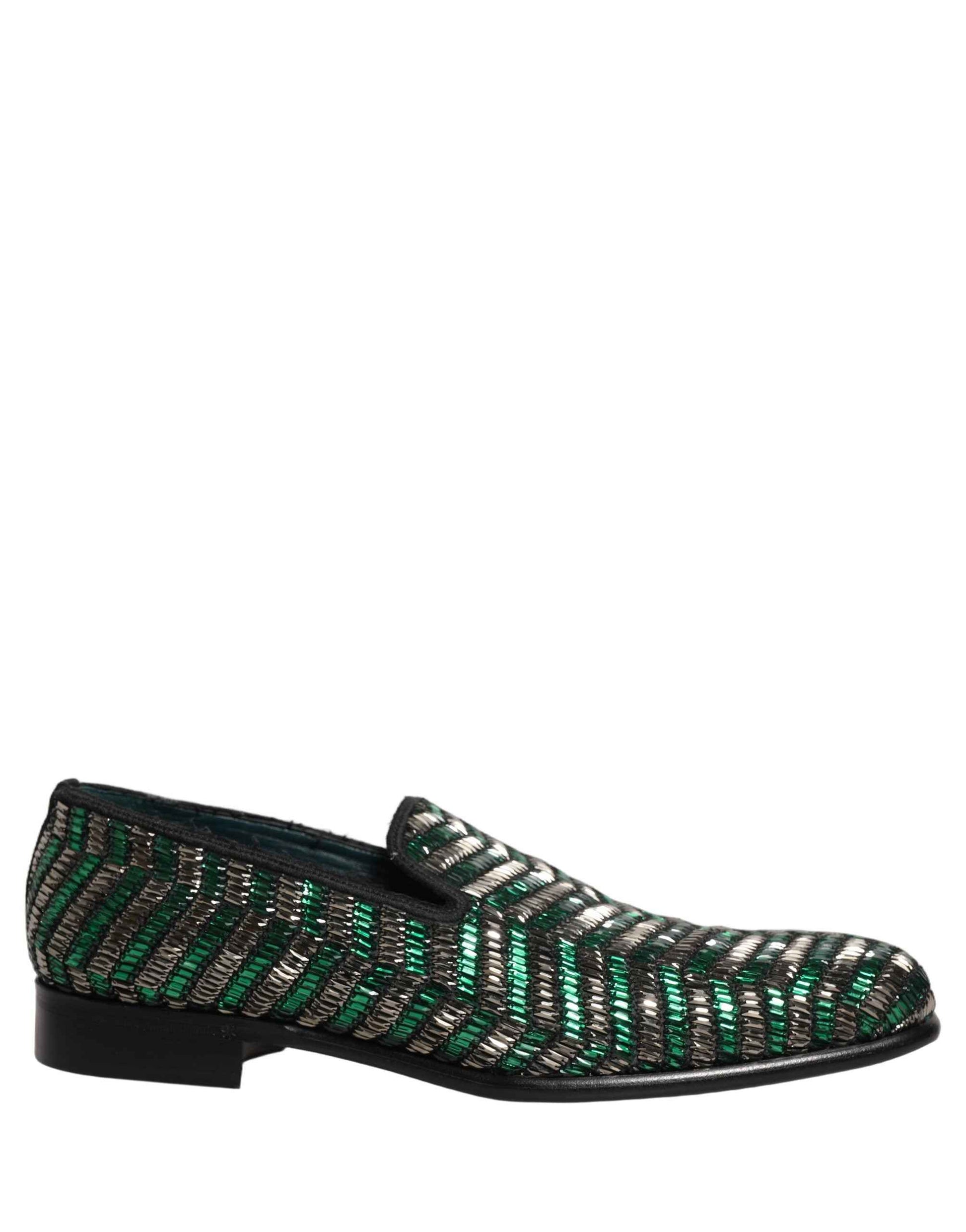 Silver Green Embellished Dress Loafers Shoes