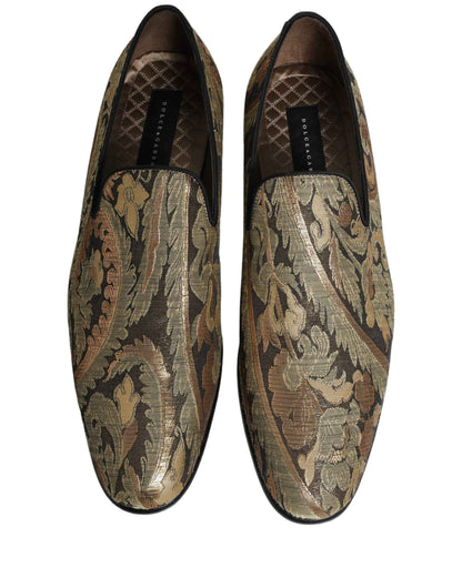 Gold Brocade Slip On Men Dress Loafers Shoes
