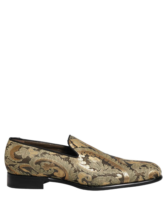 Gold Brocade Slip On Men Dress Loafers Shoes