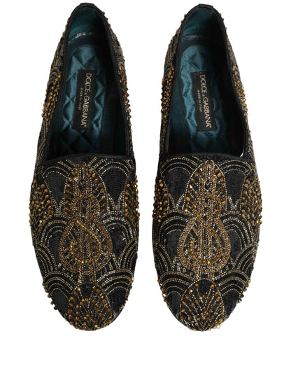 Black Gold Embellished Dress Loafers Shoes