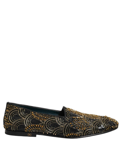 Black Gold Embellished Dress Loafers Shoes
