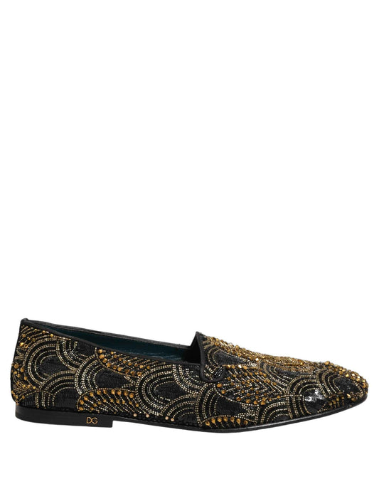 Black Gold Embellished Dress Loafers Shoes