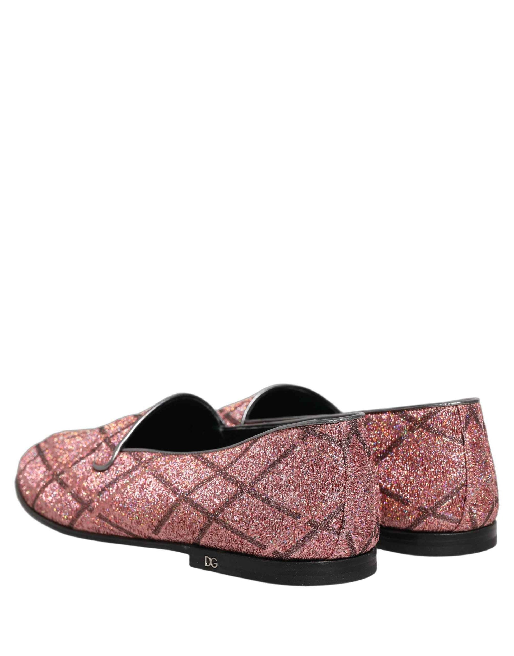 Pink Check Glitter Lurex Logo Loafers Shoes