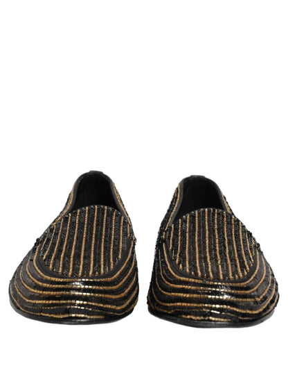 Black Gold Sequined Men Dress Loafers Shoes