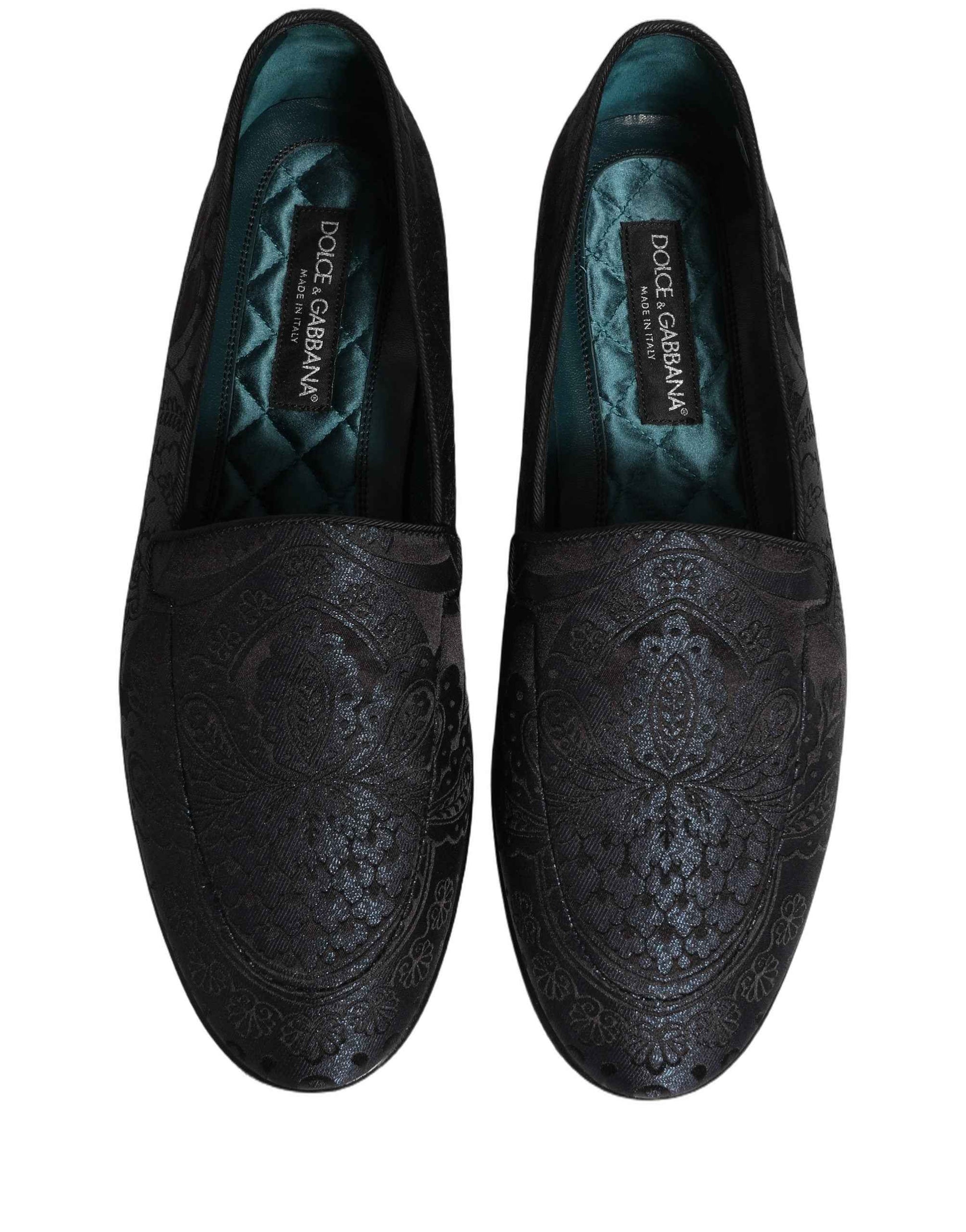 Blue Jacquard Leather Slip On Loafers Shoes