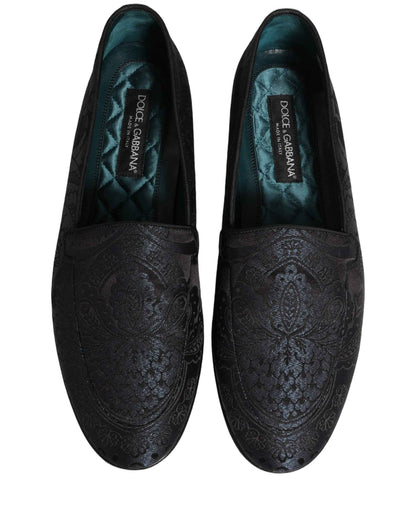 Blue Jacquard Leather Slip On Loafers Shoes