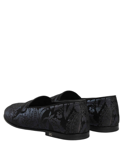 Blue Jacquard Leather Slip On Loafers Shoes