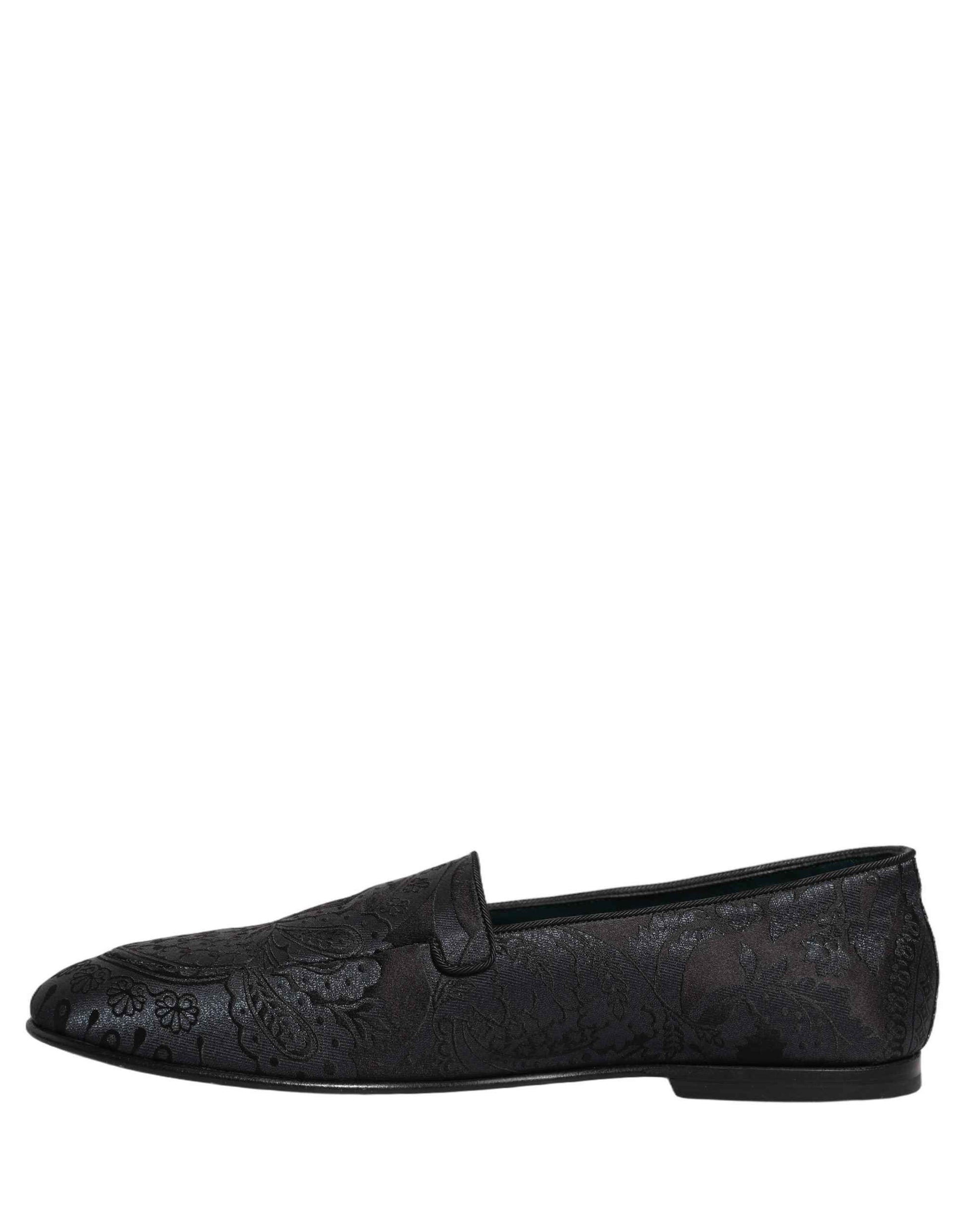 Blue Jacquard Leather Slip On Loafers Shoes