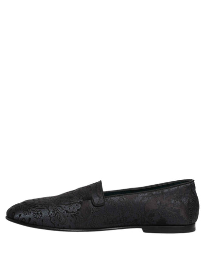 Blue Jacquard Leather Slip On Loafers Shoes