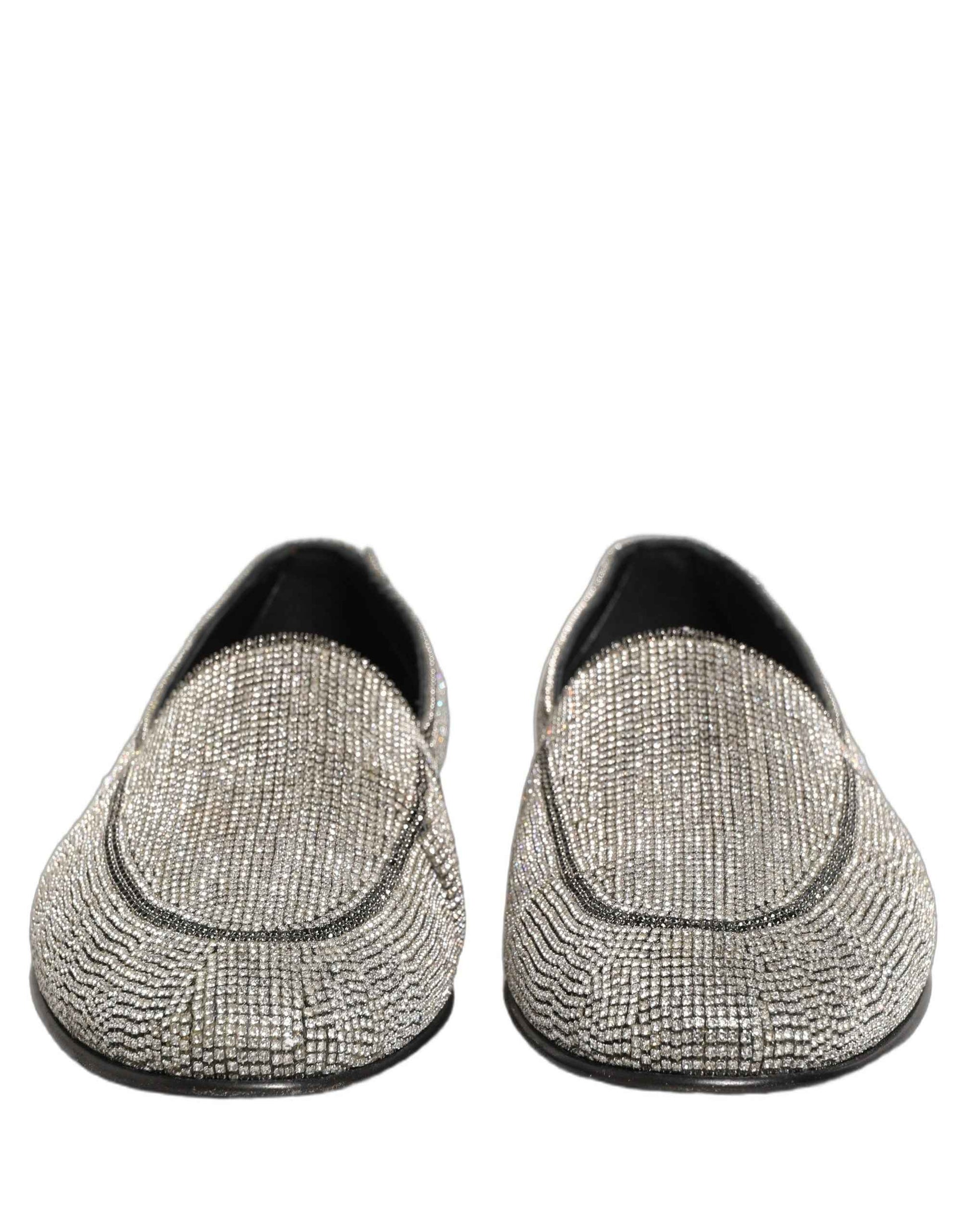 Silver Crystal Embellished Men Loafers Shoes