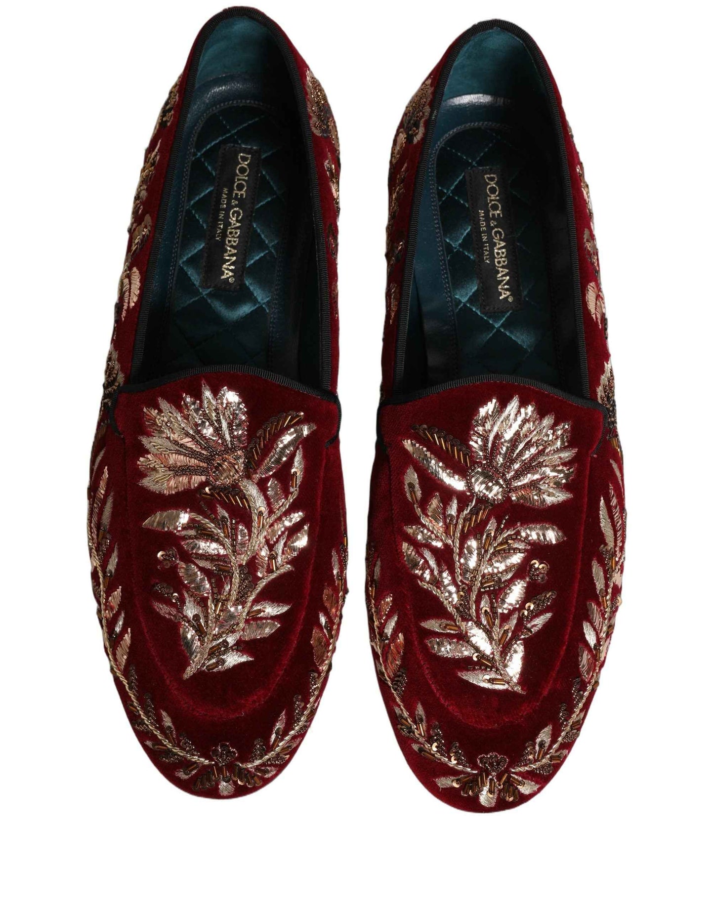 Red Velvet Floral Embroidery Loafers Shoes